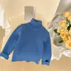 Suéter de Gola Alta Infantil Inverno 2023 Meninos e Meninas Bebê Cor Sólida Engrossado Pulôver Xadrez Tricotado Camisa de Base