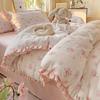 Conjunto de cama de algodão estilo princesa estilo coreano, quatro peças, conjunto de colcha de lã dupla camada, coração para meninas, lençol para dormitório estudantil, conjunto de três peças