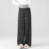 Calça de Maternidade Outono Inverno 2026 Nova Calça de Perna Larga Listrada Cintura Alta Suporte para Barriga Calça Longa Solta Caimento Fluido Cobre Imperfeições Emagrecimento Roupa Exterior