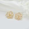 Aretes DIY Zhongxing Flor Hueca Perla Pendientes de Aguja de Plata 925 Artísticos Simples Rosa Estilo Coreano para Mujer