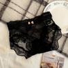 Dulce Ambiguo ~ Ropa Interior Sexy Francesa de Niña Dulce Cintura Baja Encaje Lazo Transpirable Algodón Puro Calzoncillos de Perfil