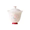 Cuenco Pequeño de Cerámica Blanca de Jade con Tapa, de Pie Alto y Boca de Flor, Pintado a Mano, de las Dinastías Tang y Song, para Uso Doméstico, Juego de Té Kung Fu, Taza de Té Rosa Flor de Durazno