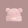 Lindo gorro de lana de oso para mujer, invierno, grueso, felpa, cálido, con puntera de piel, otoño e invierno, contorno de cabeza grande, gorro tejido