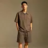 Conjunto Fresco de Manga Corta Holgada Estilo Old Money para Hombre Tencel Lyocell Verano Moderno Tallas Grandes Camisa POLO con un Conjunto