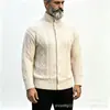 Cárdigan de punto trenzado con cuello alto para hombre, engrosado para otoño e invierno, suéter de punto trenzado con patrón de rombos, prenda exterior casual para hombre, stock de fábrica