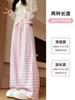 Pantalones a cuadros rosa dopamina para mujer, Nuevo estilo Primavera 2026, Casual holgado de cintura alta, Petites, Caída amplia de pierna ancha
