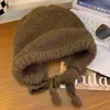 Gorro de lana tejido estilo étnico retro Fair Isle, engrosado para otoño e invierno, gorro cálido para proteger las orejas, a prueba de frío, con cordones, gorro holgado