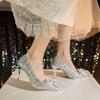2023 Otoño Nuevo zapatos de punta fina de una sola capa zapatos de tacón de aguja para mujer boca baja tacones altos pedrería lentejuelas dama de honor banquete zapatos de boda venta al por mayor
