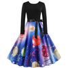 [Ropa de mujer de Navidad] Z1130 transfronteriza Hepburn retro otoño e invierno cuello redondo manga larga color de contraste estampado falda larga