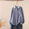 Colección Otoño 2026 Estilo Japonés Fresco Nudo de Bolsillo Bloque de Color Cuello Camisa de Manga Larga para Mujer Top Venta al por Mayor