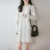 Vestido de Punto de Lana Pura con Cuello Redondo, Mangas de Murciélago Largas, Color Sólido, Holgado, Largo Medio, Nuevo Invierno 2026 para Mujer