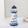 Faro de Lata Oceánico Led Intermitente Decoración Creativa para el Hogar Artesanías de Hierro Faro de Estilo Mediterráneo Decoración