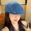 Gorra de mezclilla lavada estilo vintage coreano para mujer, Gorra de visera de alta gama para usar al revés, Boina diaria estilo japonés