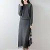 Conjunto de dos piezas de suéter de punto de lana pura para mujer y falda, nuevo estilo otoño e invierno, elegante falda midi de línea A de cintura alta