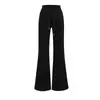 Calça Feminina Versátil Casual de Verão 2025 Nova, Estilo Hot Girl, Cintura Alta com Cordão, Listras Verticais, Tecido Air Layer, Caimento Solto, Micro Flare, Calça Boca de Sino