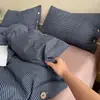 Juego de cuatro piezas de gasa de doble capa grado A, funda de edredón con botones, sábana plana y sábana bajera, algodón lavado liso, adecuado para dormitorios de estudiantes, juego de tres piezas