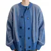 Cárdigan de Punto a Rayas Verticales Vintage Suelto de Cuello Redondo Abrigo Suéter de Doble Botonadura con Diseño Único Top Casual
