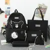 Nova mochila escolar de lona para estudantes, grande capacidade, estampada, bolsa de ombro para estudantes do ensino médio, conjunto de cinco peças, mochila para pais e filhos, uma geração de cabelo