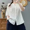 Camisa Listrada Pequena com Decote V e Mangas Médias, Cardigã de Verão Botão-a-Botão 100% Algodão, Top Macio e Amigo da Pele, Camisa de Manga Curta Listrada Vertical