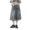 Jeans Estampados Modernos Americanos Transfronteiriços High Street Moda Retrô Casual Calças Soltas Pé Reta Shorts