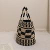 Bolso Cubo de Paja Cuadros Blanco y Negro Advanced Sense Bolso de Paja Nuevo de Mano Bolso Tejido Bolso de Playa para Vacaciones Bolso para Mujer Versátil