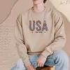 Sudadera de cuello redondo transfronteriza con estampado de EE. UU. Amazon Wish Venta al por mayor Producto de Temu Borgoña