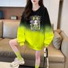 Sudadera de Felpa con Estampado de Moda Estilo Coreano para Mujer, Influencer Color Degradado Intenso Ombré Longitud Media Moldeadora Top de Moda