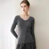 Suéter de malha curto com decote V feminino, prêt-à-porter de primeira linha 100% cashmere usando fio Consinee, novo outono/inverno