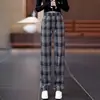 Pantalones de cuadros personalizados con cordón, pierna ancha, para mujer, otoño 2026, cintura alta, cintura elástica, cuadros vintage, corte recto, fluidos, casual