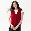 Chaleco de cachemira con cuello en V bordado y hebilla, top de punto sin mangas, moderno y elegante para usar en capas, perfecto como prenda exterior