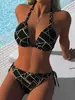 Verano 2027 Nuevo Comercio Exterior Transfronterizo Europeo y Americano Bikini Traje de Baño Sexy Estampado con Cordones Traje de Baño Bikini para Mujeres