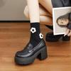 Sapatos de Couro Retro Estilo Britânico para Mulheres, Lançamento Primavera 2026 Novo Estilo Francês Sola Grossa Salto Bloco Versátil Slip-On Mocassins