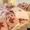 Conjunto Completo de 4 Peças A-class Retrô Tridimensional Totalmente Fosco Esculpido Leite Fleece Meilade Outono/Inverno Espessado Quente Adicionado Fleece Capa de Edredom 1