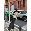 Estilo Chica Atrevida Cuello en V Canalé Ajustado Adelgazante Camiseta Base de Punto Suéter de Manga Larga Color Sólido