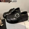 Zapatos Mary Jane redondos de cuero genuino estilo retro, para mujer, con suela gruesa, que aumentan la altura, zapatos de cuero estilo Birkenstock, versátiles para uso casual y de mocasín.