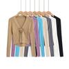 Novo Cardigan de Tricô Longo com Decote V Estilo Spice Girl Cor Rosa para Mulheres Europeias e Americanas Verão W22483