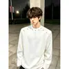 Design de Ombro Acolchoado Sentido de Design Nicho Decoração de Metal Moletom Tendência Masculina Acabamento Pesado Camiseta Peso Pesado Ruffian Bonito Manga Longa Top