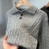 Suéter Clásico de Punto Trenzado con Cuello Polo para Hombre, Engrosado para Otoño e Invierno, Suéter de Punto Casual