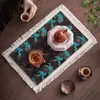 Tapete de chá de brocado estilo chinês com motivos de cavalo e ondas, com franjas e bordas, para uso doméstico, base isolante de calor para mesa de chá vintage, acessório para conjunto de chá