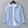 Camisa de Lino de Manga Larga para Primavera y Verano para Hombre Casual de Negocios Versátil Camisa de Algodón y Lino Top de Lino Literario para Hombre 201