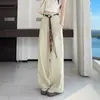 Pantalones de traje finos de mezclilla sintética azul oscuro para mujer, estilo nuevo de principios de otoño 2026, con caída, sueltos, pierna recta, hasta el suelo, pantalones casuales