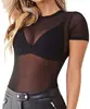 Nova Camisa Base de Malha Transparente Ajustada para Comércio Exterior, Top Camiseta Sexy e Sedutor de Manga Curta, Slim-Fit e Vazado