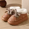 Pantuflas de Algodón con Tacón para Mujer, Suela Gruesa, Trasero Cerrado, Moda Versátil para el Hogar en Interiores, Pantuflas de PU con Lazo, Engrosadas y Cálidas de Invierno