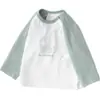 Camiseta Bebê Primavera e Outono Infantil Fina Manga Longa Roupas de Outono Para Meninos e Meninas de Um Ano Casual Passeio Bebê Top