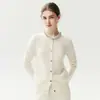 Cardigã de Cashmere com Pedras de Diamante para Mulheres 2026 Novo Estilo Outono e Inverno Elegante Peça Externa Simples Versátil Jaqueta de Tricô Suéter de Gola Redonda