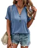 Ropa de Mujer de Comercio Exterior Primavera/Verano 2026 Amazon Wish Productos Nuevos Transfronterizos Blusa de Manga Corta de Color Sólido con Botón Retorcido para Mujer