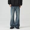 LKTM de Hombre# Nuevo Sentido de Diseño de Moda Jeans Lavados con Grietas de Rayo para Hombre Pantalones Micro-acampanados Retro de Estilo Americano