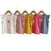 Blusa Feminina Bordada Sem Mangas com Mangas Volantes, Colete Estampado de Frutas e Animais de Desenho Animado, Camiseta Infantil Versátil