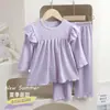 Outono e Primavera de 2026 Roupas de Exterior Roupas Infantis Roupas para Casa Moda Confortável Cor Sólida Pijama Conjunto de Duas Peças para Meninas Roupas de Ar Condicionado para Bebê