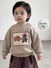 Conjunto de moletom infantil de inverno, top fofo de desenho animado estilo coreano, calça comprida listrada, conjunto de duas peças para meninos, roupas de bebê